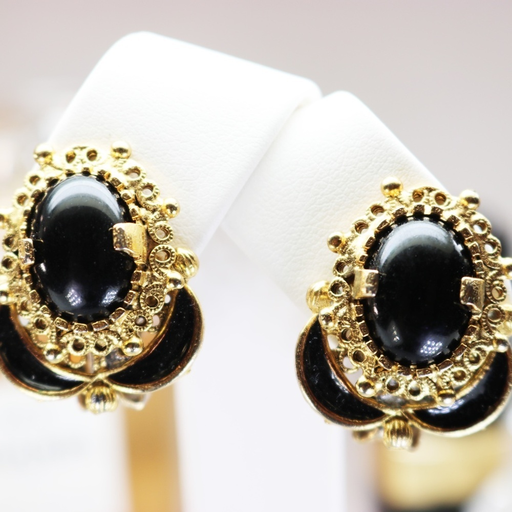 Vintage 1950s KRAMER Black Onyx Earrings - Picture 11 of 12